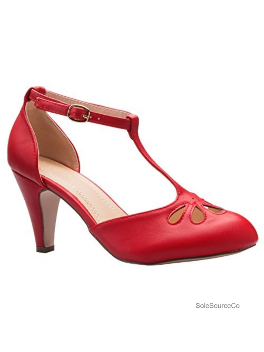 Mary Jane Low Heels Round Toe T Strap Faux Leather Pumps